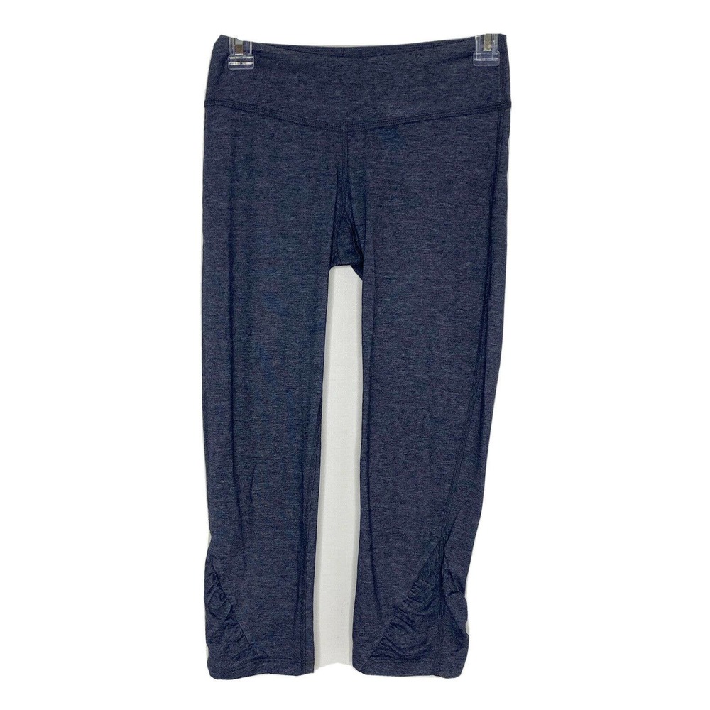 Beyond Yoga Women's Solid Blue Gray Gathered Ankle Capri Leggings Size Small K3